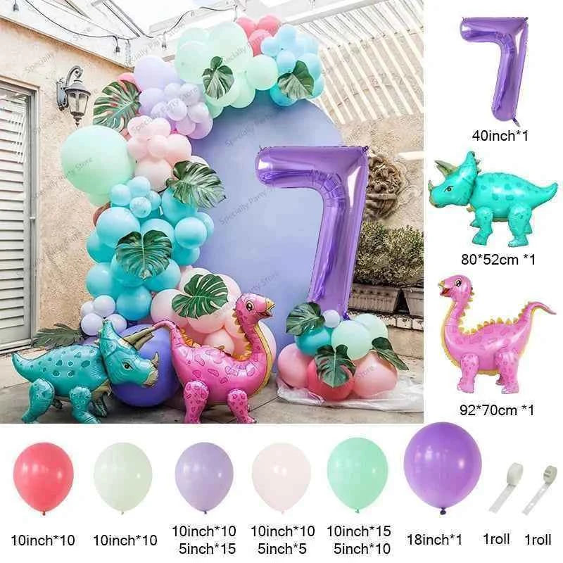 91pcs/Set Dinosaur Arch Garland Kit Animal Foil Balloon Childrens Birthday Party Decoration Supplies Air Globos Kids Toys Ball