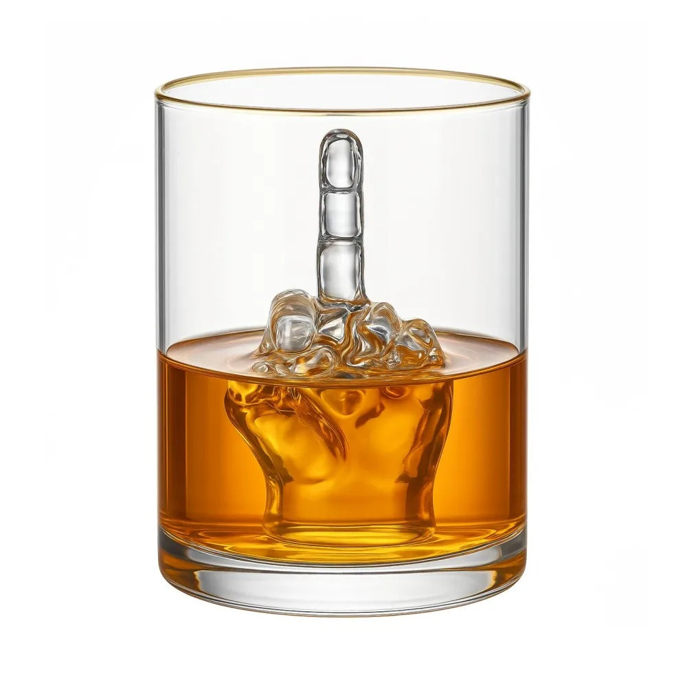 Funny Gag Gift for Men & Women Middle Finger Whiskey Glass Gift Set 12.5oz Novelty Glass 3D Finger Inside for Rude Humor Lovers - Big Tim's Magic Emporium