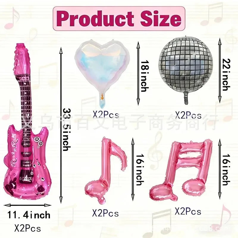 Music Party Decorative Balloons Music Note Laser Rainbow Heart Disco Guitar Foil Balloon Concert Music Birthday Party Blue