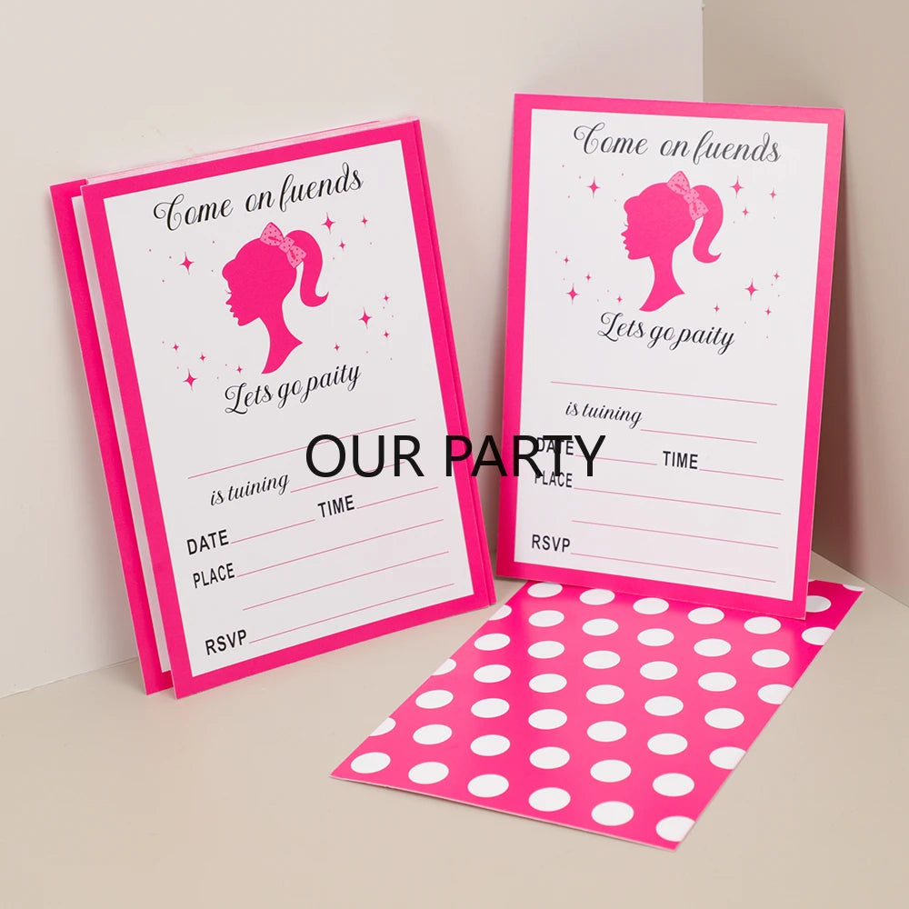 20Pcs Let's Go Party Theme Invitation Cards Dot Princess Girl Greeting Card for Birthday Baby Shower Wedding Party Decoration - Big Tim's Magic Emporium