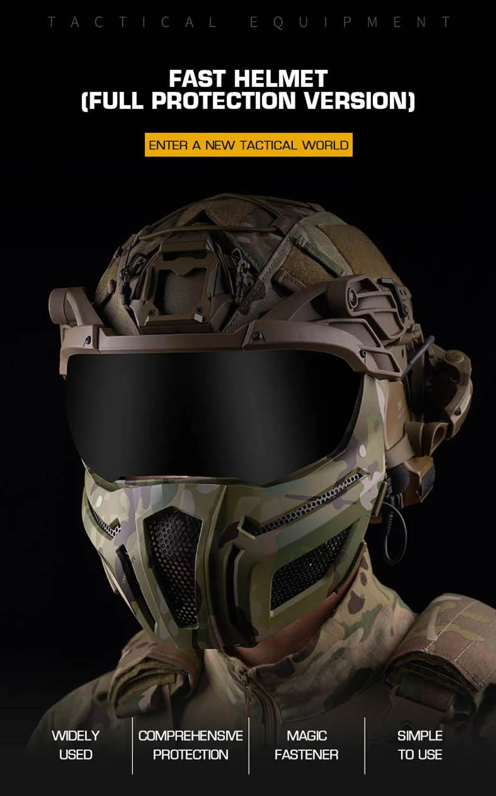 Tactical FAST Helmet Half Face Mask With Flip Goggles Black/Clear 2Pcs Lenses for Hunting Airsoft CS Game Paintball Mask Gear - Big Tim's Magic Emporium