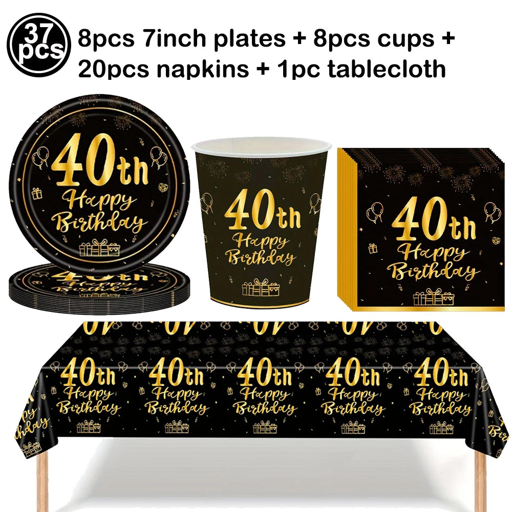 40th Birthday Party Gold Black Birthday Number Paper Box Banner Balloons Birthday Party 40 Year Old Birthday Party Decoration