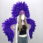 Carnival Elegant Ladies Feather Headdress Wings Two-Piece Role Play Catwalk Halloween Masquerade Carnival Party Suit