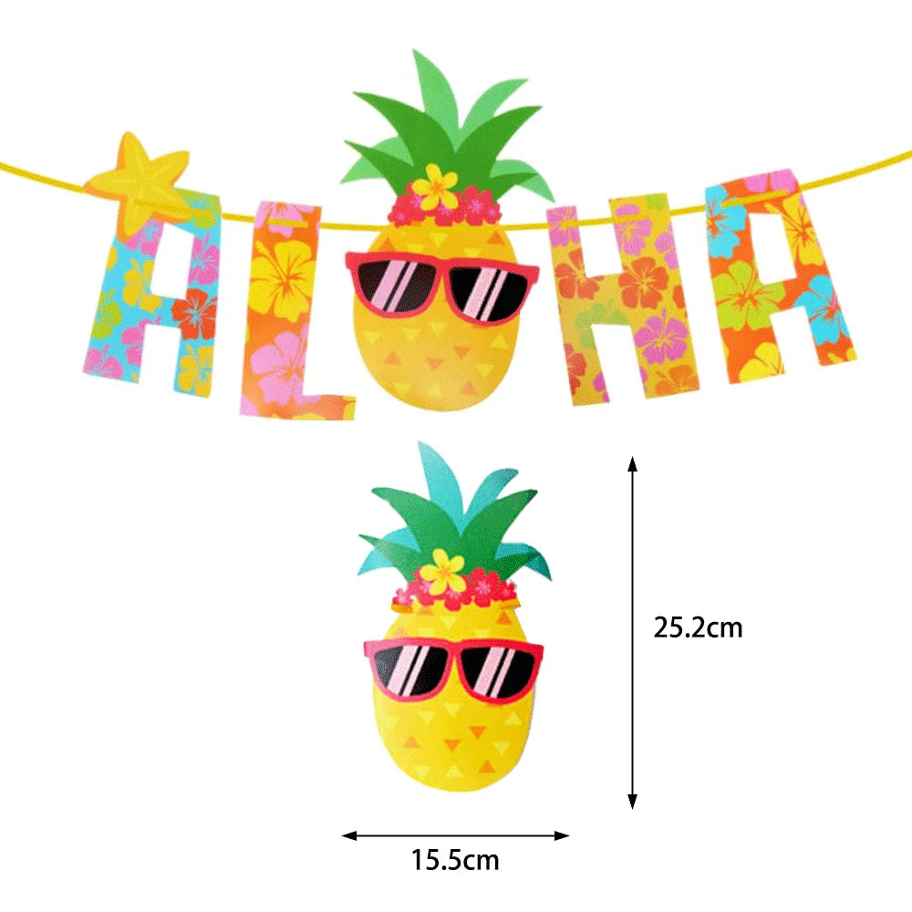 1Set Hawaiian Party Luau Aloha Party Flagbanner Pineapple Banquet Seaside Birthday Party Banner Summer Tropical Party Decoration - Big Tim's Magic Emporium