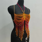 Handmade Multilayer Beaded Bra Chain & Vibrant Sunset Chest Harness