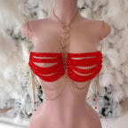 Baroque-Style Multi-Layer Beaded Body Chain Fringe Halter Necklace Openwork Top