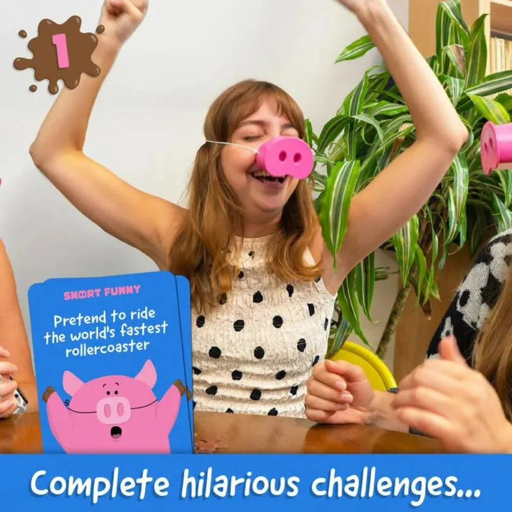 Party Game Provides Fun Snorts Board Games 5 Toy Pig Noses and Challenge Cards for Family and Friends - Big Tim's Magic Emporium