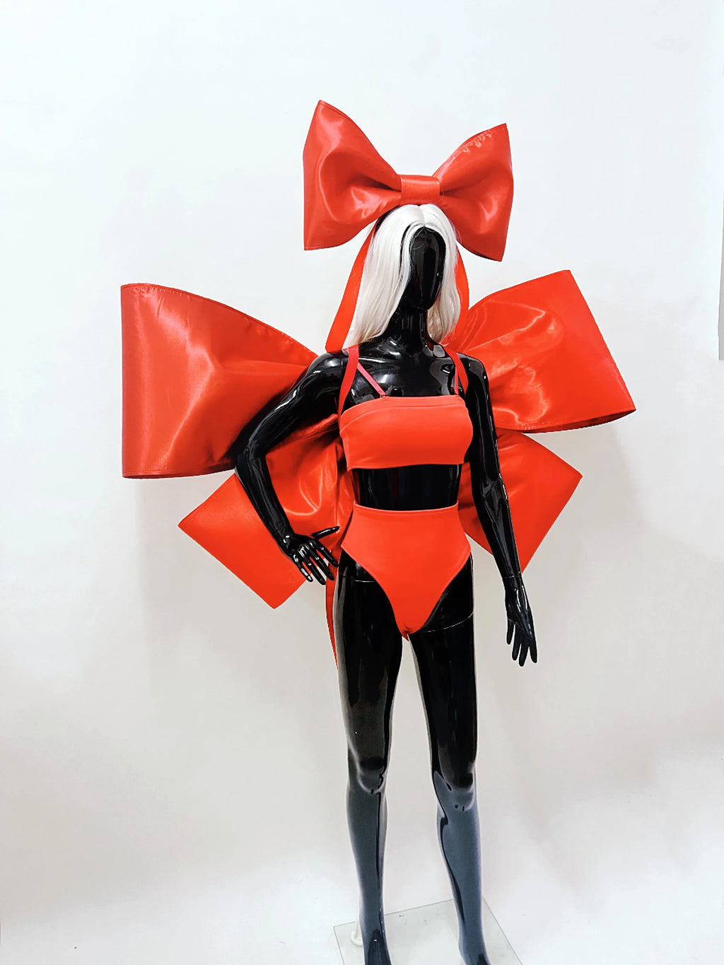 Nightclub Party Carnival Rave Outfit Bar Gogo Dancer Clothes Red Bow Tops Shorts Festival Wear Sexy Drag Queen Costume