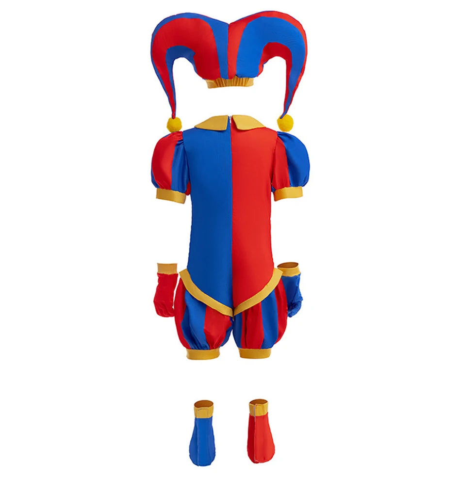 Boys Girls Clown Cosplay Costume Kids Pom Pom Jester Outfit for Halloween Carnival Show - Big Tim's Magic Emporium