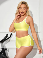 Metallic High-Stretch Crop Tank & Shaping Shorts 2-Piece Activewear Set