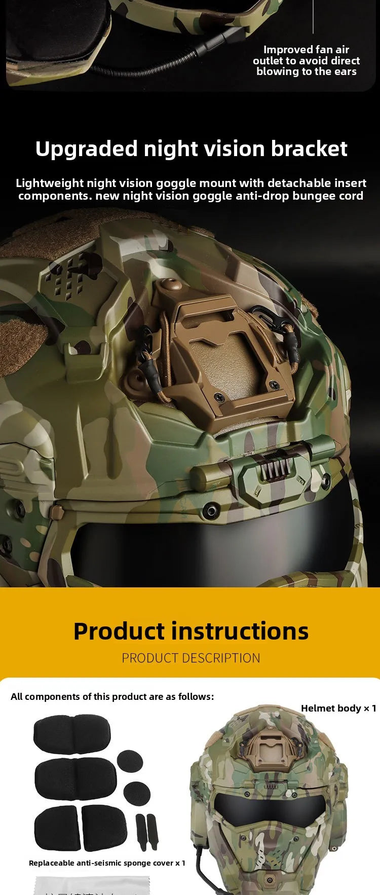 Full Face Helmet with Built-in HD Earphone, Flip-Up Mask & Anti-Fog Fan, Replaceable Lens & NVG Mount for Game/Role-Play/Riding - Big Tim's Magic Emporium