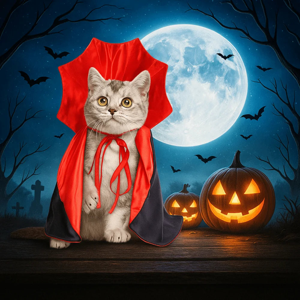 Stand-collar Halloween Pet Costume Adjustable Easy To Wear Cat Cosplay Cloak Soft Fabric Pet Supplies Kitten Puppy Dress Party