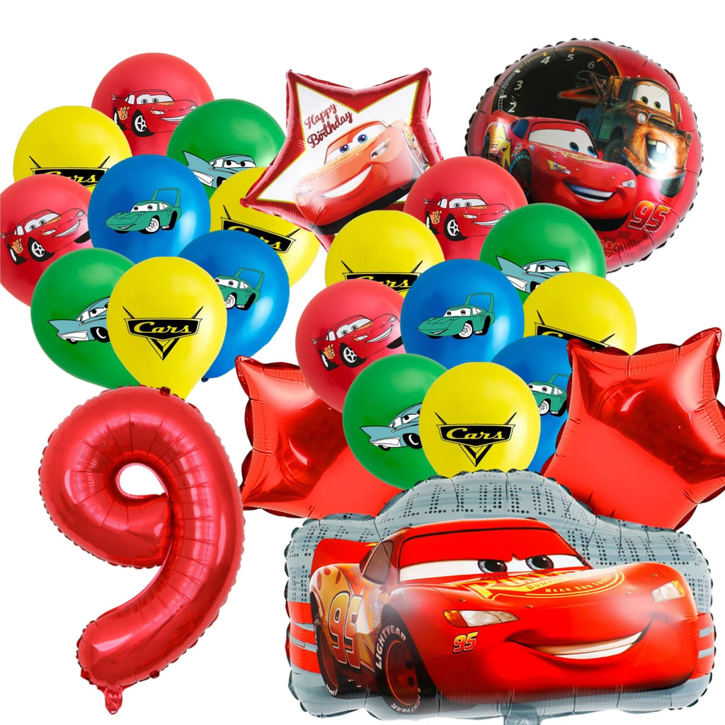Car-Themed Cartoon Birthday Party Balloon Decoration Package Latex Balloons and Extra-Large Foil Balloons for Birthday Party