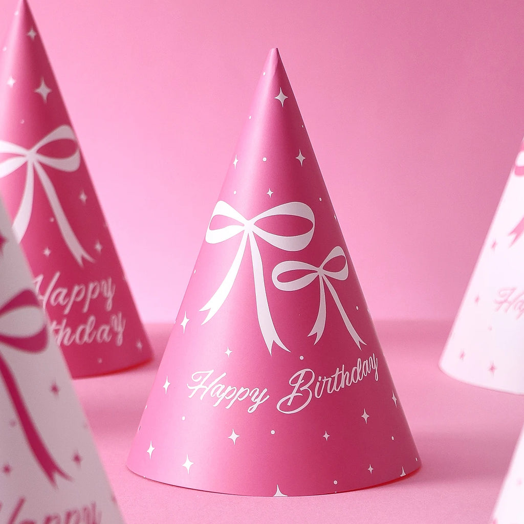 6 Pink Bow-Themed Party Paper Hats, Cute and Beautiful Pink Bow Designs, Suitable for Birthday Parties, Gender Reveal Parties, Birthday Gifts, Pink Bow Decoration Birthday Hats, Baby Party Photography Props, Party Favors, Gen - Big Tim's Magic Emporium