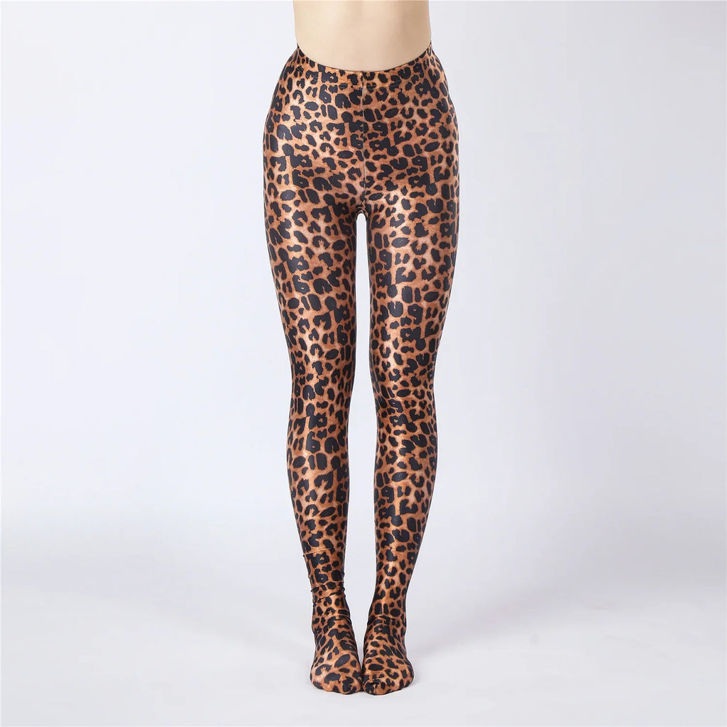 Oil Glossy High-Stretch Satin Pencil Pants & Leopard Print Leggings