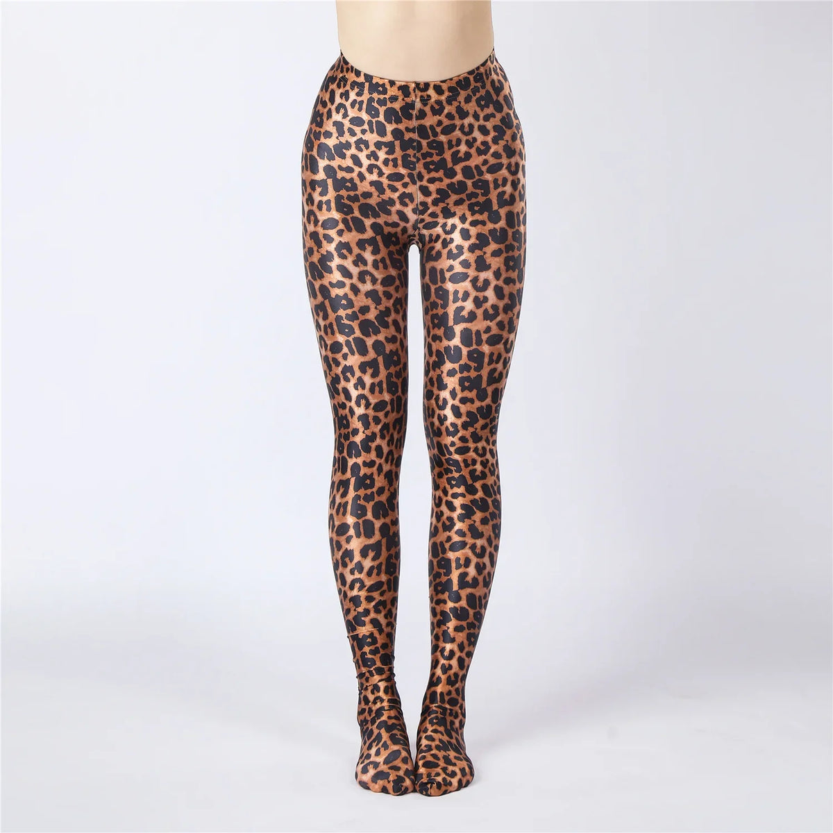 Oil Glossy High-Stretch Satin Pencil Pants & Leopard Print Leggings