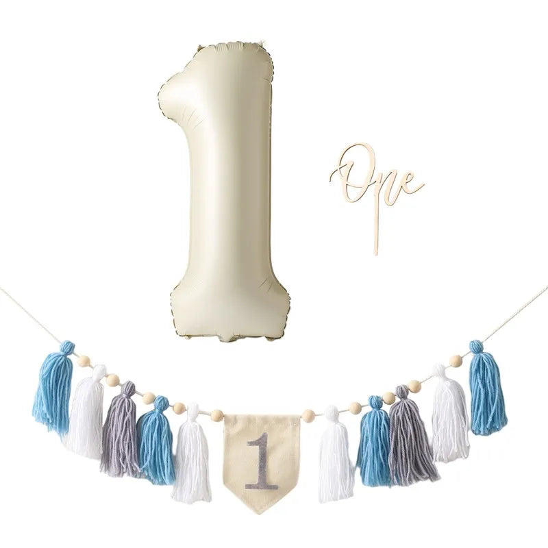 Baby Happy Birthday Party 1-3 Years Old Tassel Banner Newborn Milestone Take Picture Photography Props Party Decoration Supplies