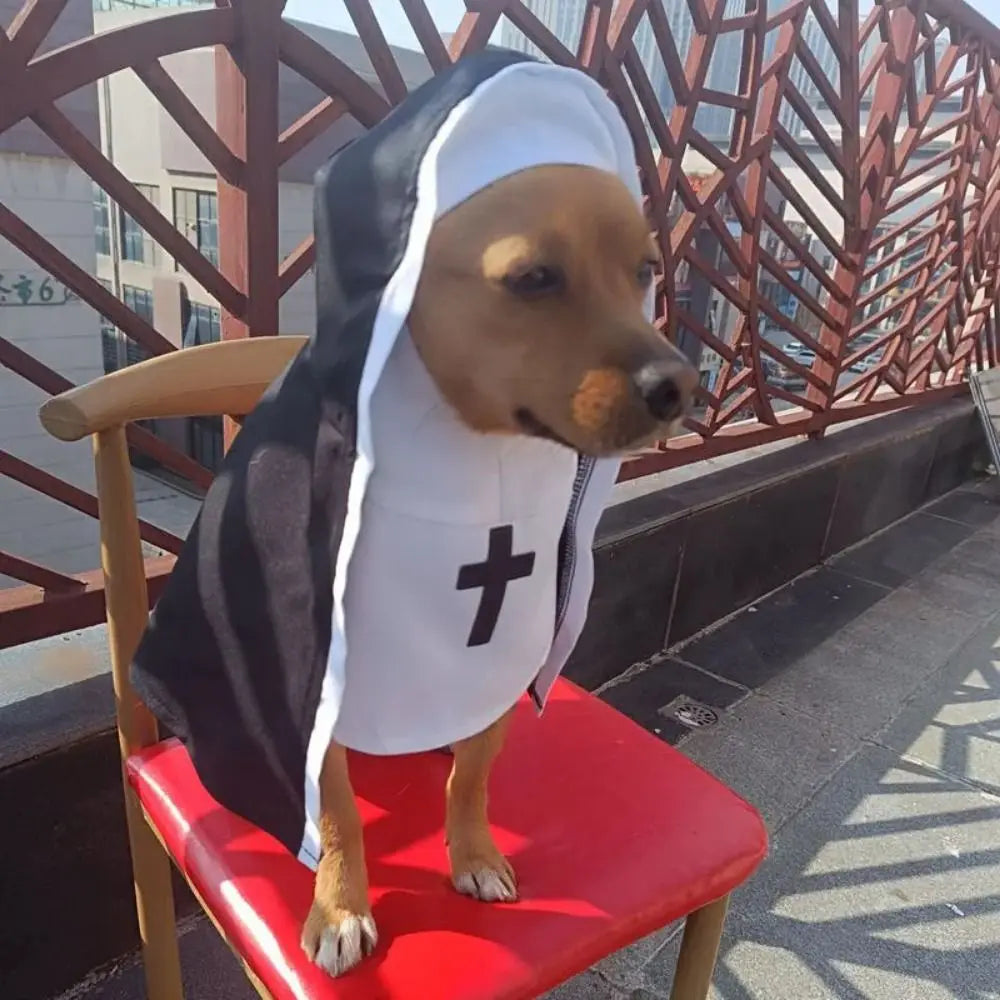 Cat Puppy Pet Nun Cloak Role Play Soft Pet Cat Halloween Costumes Black/white Breathable Cat Cosplay Costume Sets Cosplay Dress