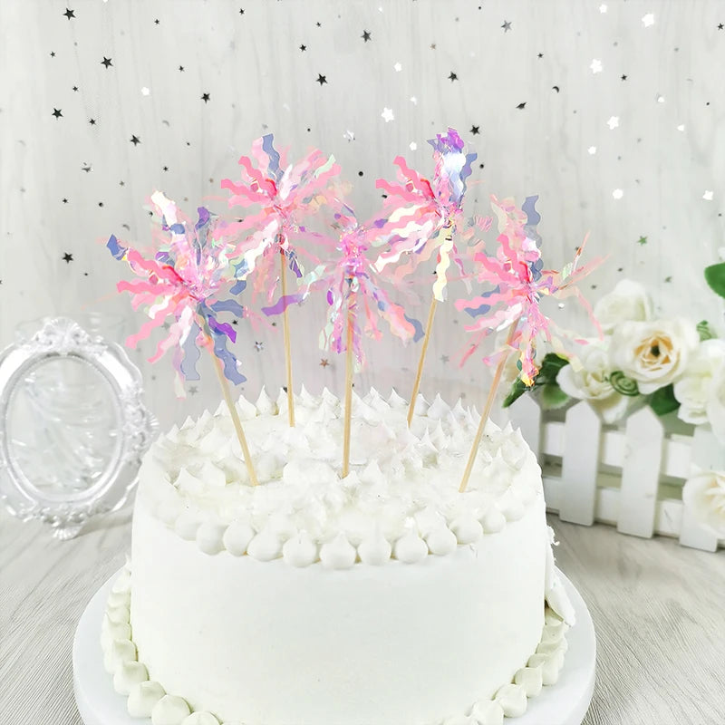 20pcs Happy Birthday Glitter Cake Topper Colorful Fireworks Tassels Cupcake Topper Wedding Baby Shower Baking Dessert Cake Decor