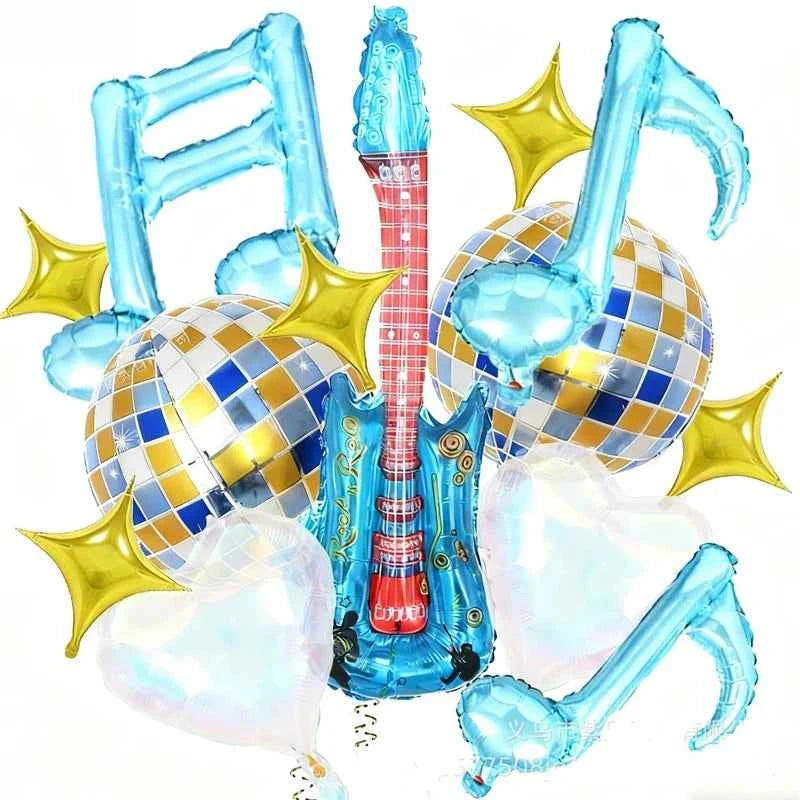 Music Party Decorative Balloons Music Note Laser Rainbow Heart Disco Guitar Foil Balloon Concert Music Birthday Party Blue