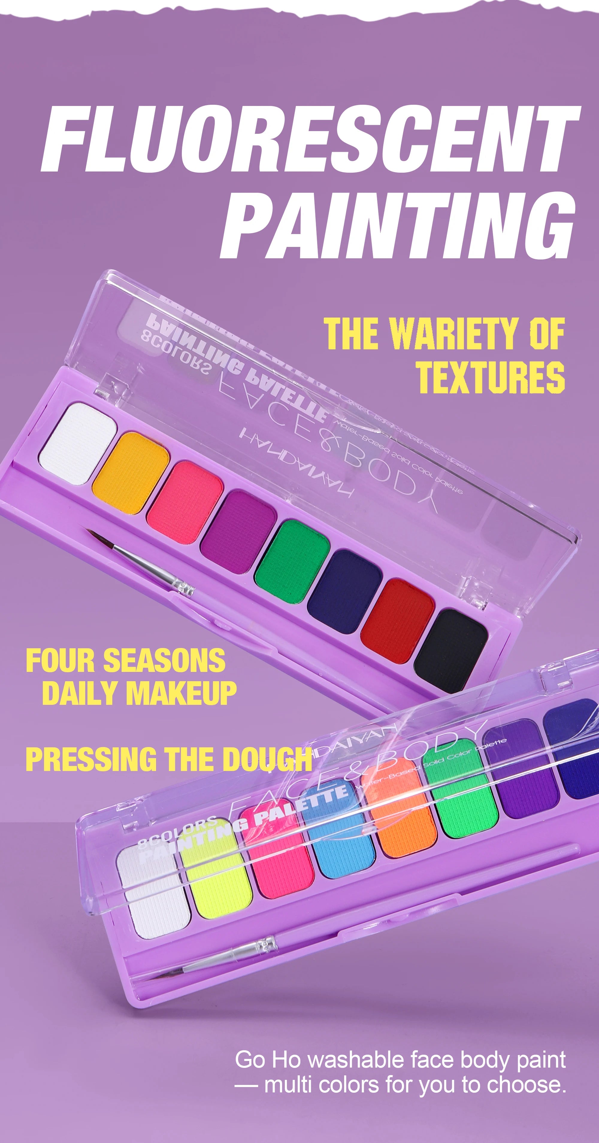 8 Color Face Body Paint Palette Water Soluble Fluorescent UV Makeup Halloween Party Cosmetics Fancy Dress Beauty