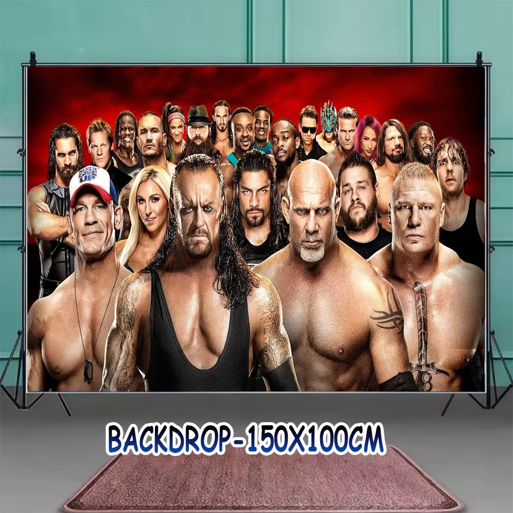 Sport-&Wrestling&Triathlon Boys Birthday Party Supplies Decor Boxing Match Balloon Cake Topper Banner Backdrop Baby Shower Props
