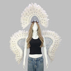 Carnival Elegant Ladies Feather Headdress Wings Two-Piece Role Play Catwalk Halloween Masquerade Carnival Party Suit