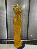 Sparkly Crystal Women Sexy Strapless Mesh See Through Long Maxi Bodycon Dress Elegant Evening Party Birthday Wedding Wear
