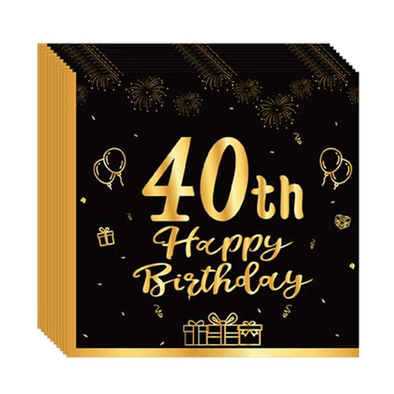 18th~60th Happy Birthday Party Napkins Black Gold Birthday Party Table Napkins Decorations Birthday Party Supplies