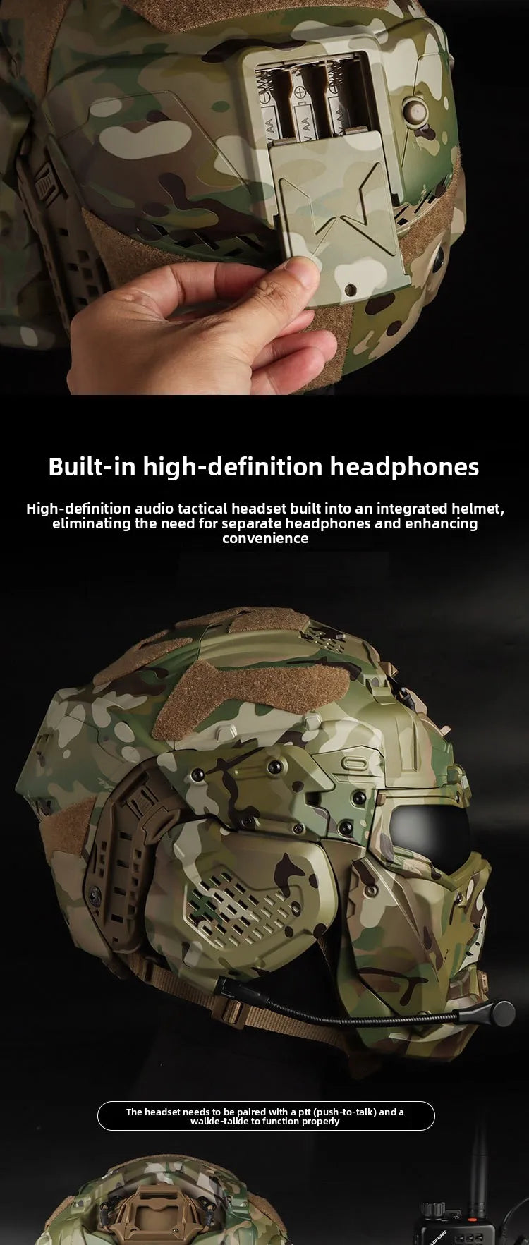 Full Face Helmet with Built-in HD Earphone, Flip-Up Mask & Anti-Fog Fan, Replaceable Lens & NVG Mount for Game/Role-Play/Riding - Big Tim's Magic Emporium