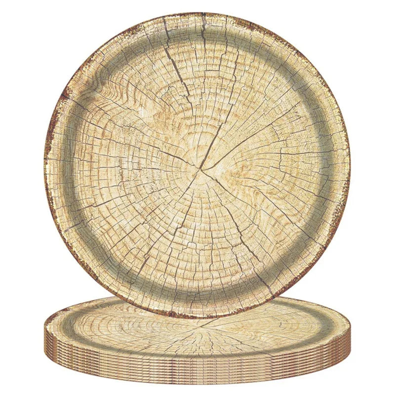 20Pcs Disposable Party Plates, Retro Wood Grain Design, 7 & 9 Inch Paper Plates for Birthday, Holiday, Picnic, Home Use - Big Tim's Magic Emporium