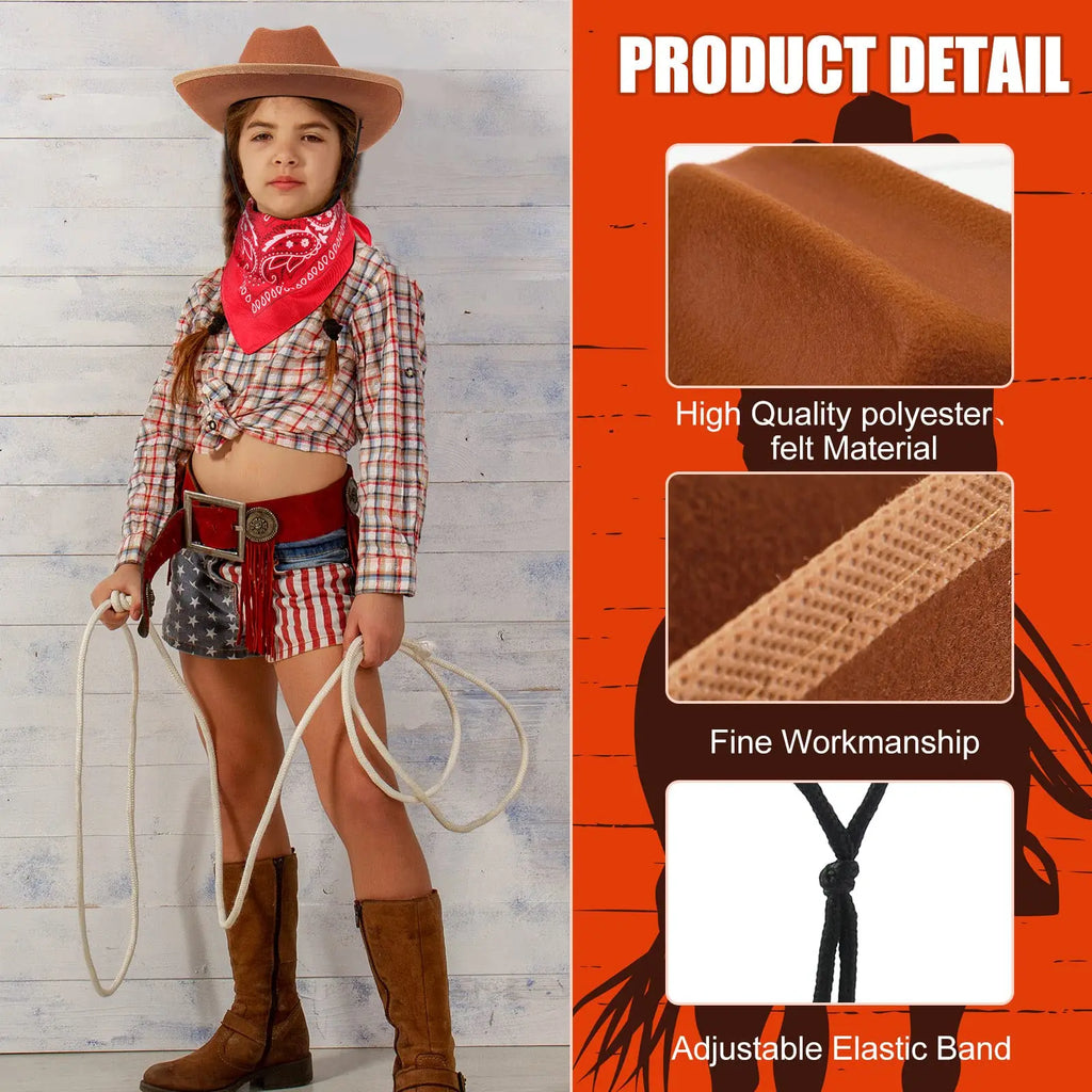 6-48Set Kids Western Cowboy Hats with Bandanas Cowboy Party Hats for Birthday Party Cosplay Costume Party Western Party Favors - Big Tim's Magic Emporium