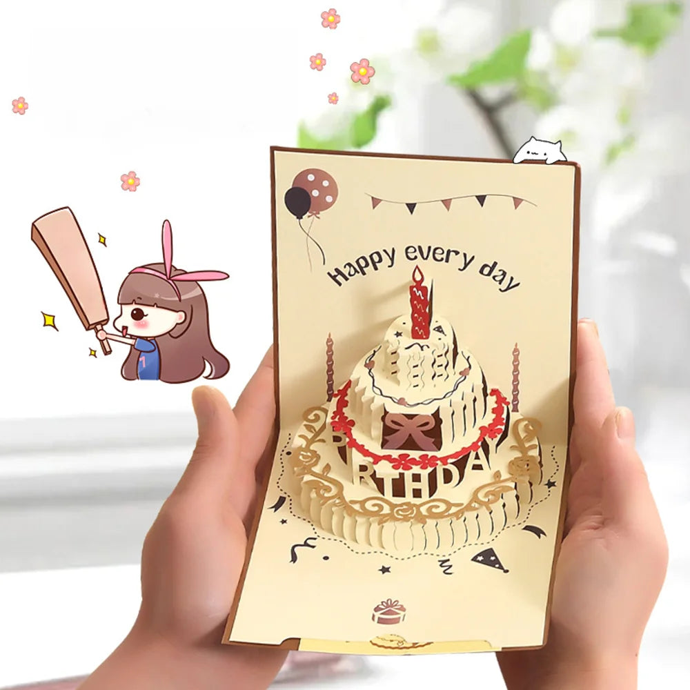 Happy Birthday Card Christmas Gift Card 3d Birthday Cake Pop-Up Greeting  with Envelope Christmas Invitation Cards for Kids