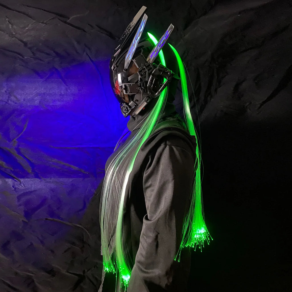 Cyber Punk Mask Mech Warrior Cosplay Helmet With LED Color Screen With Light Up Braids Cosplay Helmet Halloween Party Props Gift - Big Tim's Magic Emporium