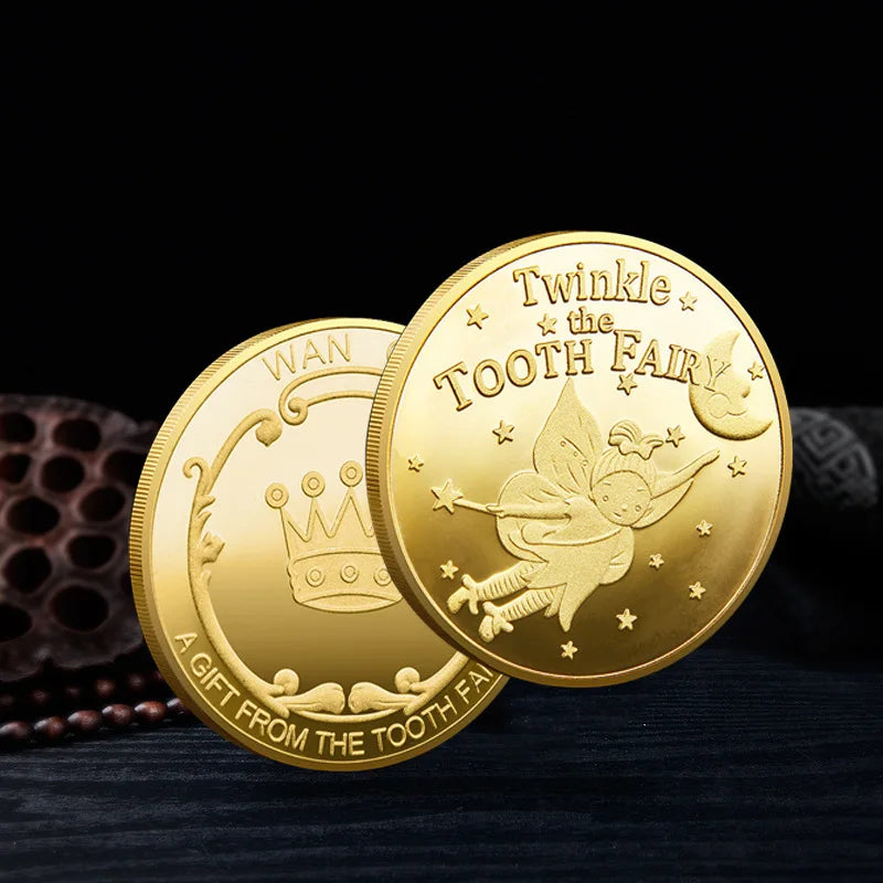 Tooth Fairy Gold Plated Commemorative Coin Creative Kids Tooth Change Gifts Physical Metal Coin Crypto Commemorative Coin