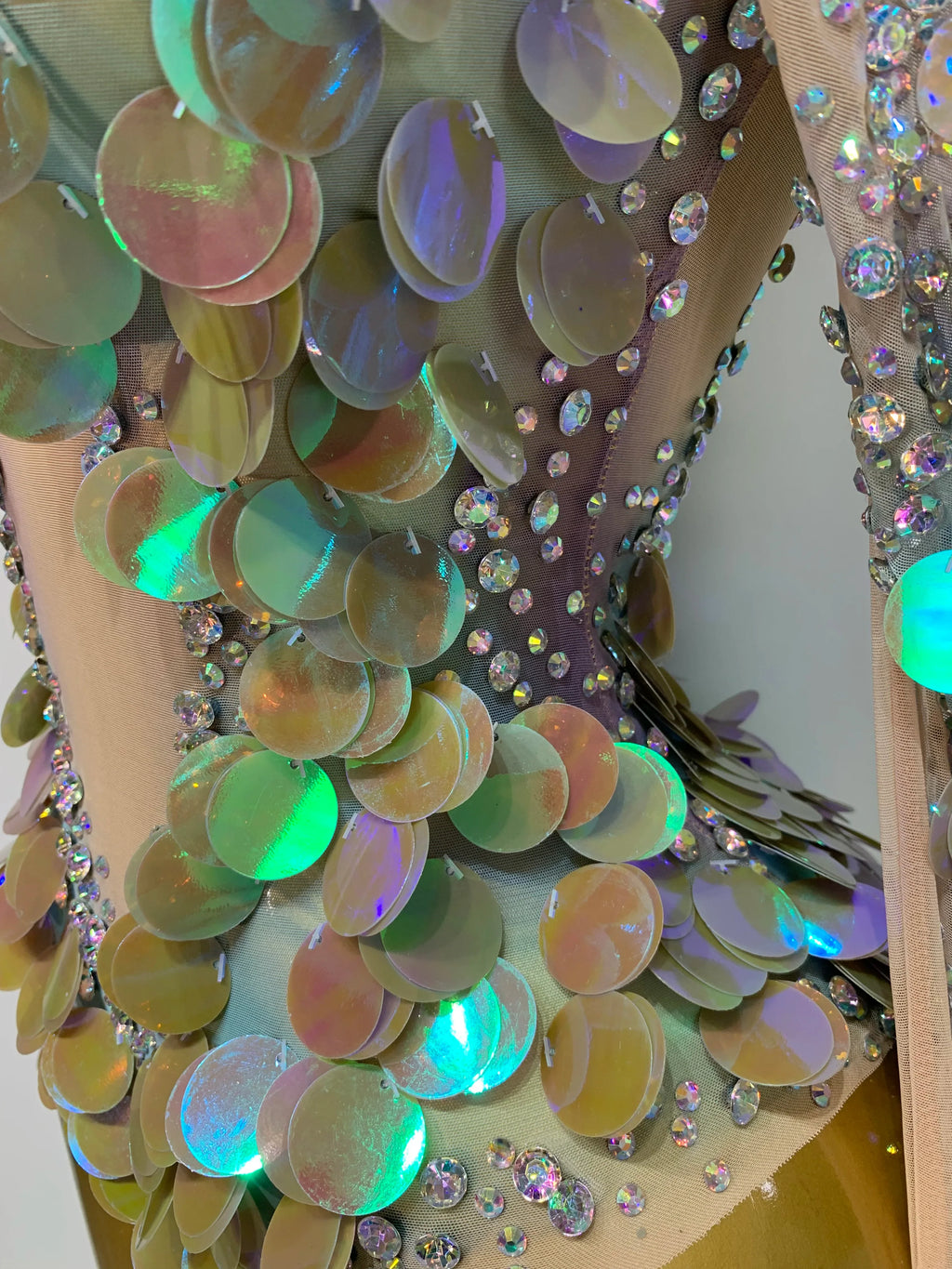 Iridescent Mermaid Scale Sequin & Rhinestone Illusion Bodysuit Stage Costume