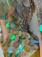 Iridescent Mermaid Scale Sequin & Rhinestone Illusion Bodysuit Stage Costume