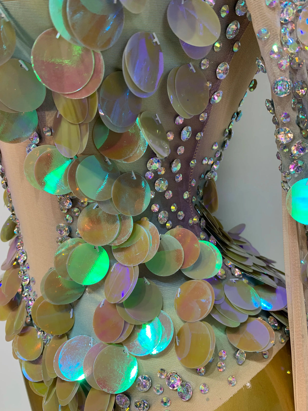 Iridescent Mermaid Scale Sequin & Rhinestone Illusion Bodysuit Stage Costume