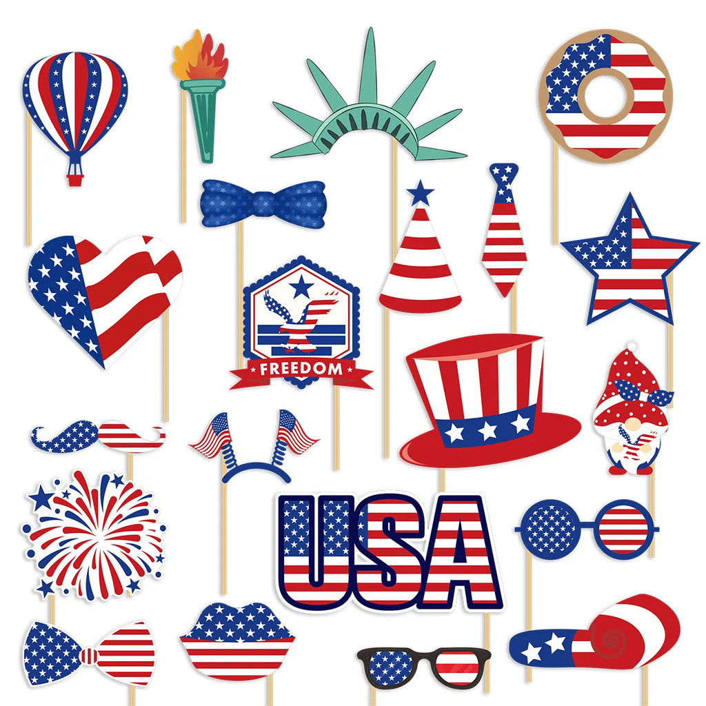 Patriotic Party Favors Set, 4th of July USA Decorations Shutter Shades Glasses, Flag Hat Photobooth Prop