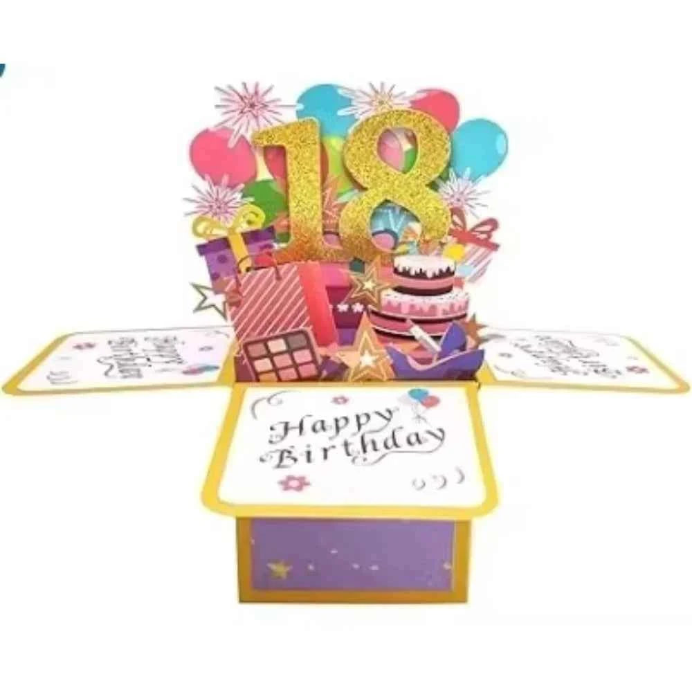 Happy Birthday Greeting Card With Envelope 3D Gift Box 18/30/40/50/60th Years Old Birthday Wishes Message Card Party Gift