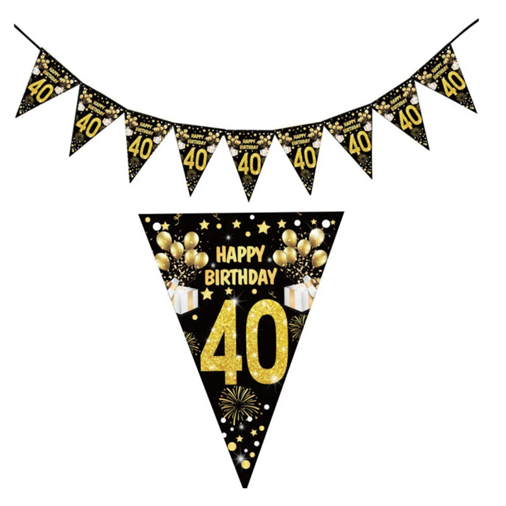 40th Birthday Party Gold Black Birthday Number Paper Box Banner Balloons Birthday Party 40 Year Old Birthday Party Decoration