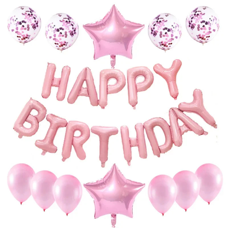 25Pcs/Set Happy Birthday Balloons Blue Foil Letter Balloon 12inch Confetti Latex Balloon For Boy Birthday Party Decoration