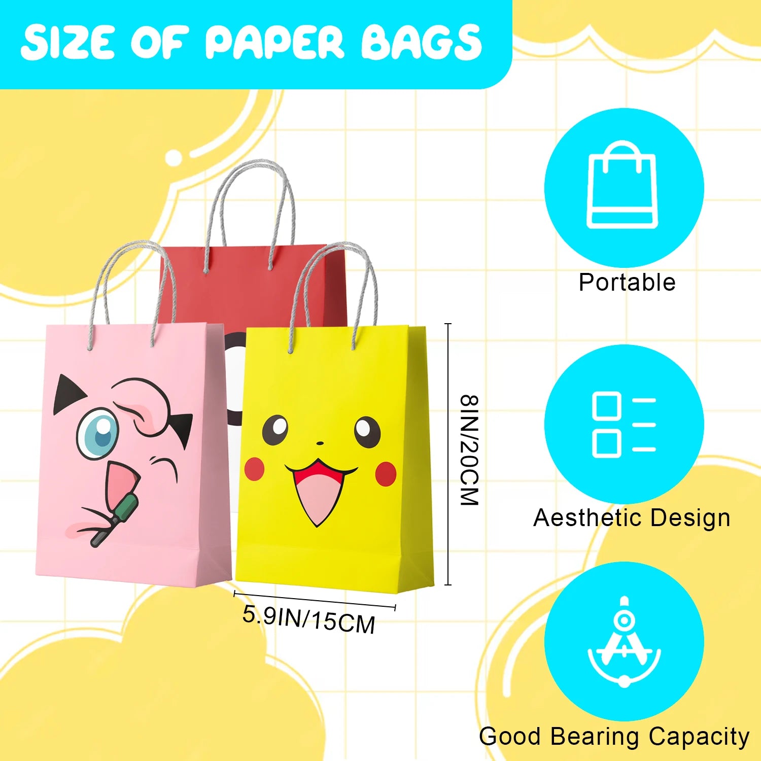 Pikachu Party Favour Bags-24 Pcs Pokemon Pikachu Party Bags for Pikachu Birthday Party Decorations&Pikachu Party Supplies - Big Tim's Magic Emporium