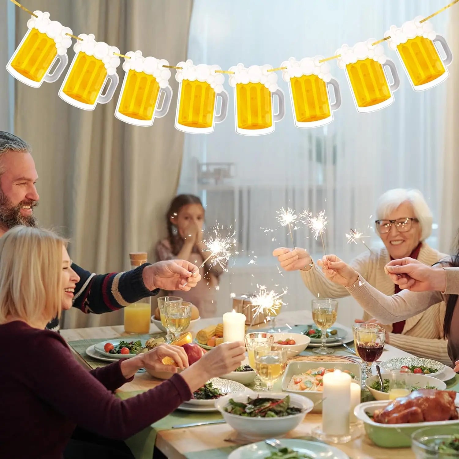 Beer Theme Happy Birthday Banner Adult Mens Party Decorations Cheers Paper Garland Oktoberfest Bunting Bar Pub Event Decor Setup