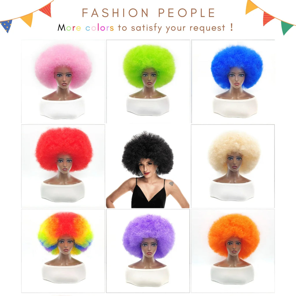 Afro Clown Cosplay Wigs for Women Black Cap Big Top Football Fans Wigs Halloween Adults Unisex Synthetic Hair Black Men Curly - Big Tim's Magic Emporium