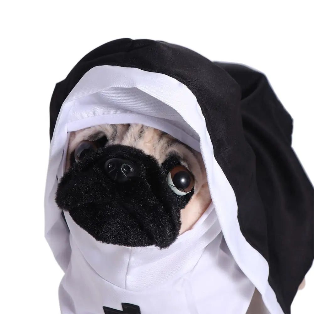 Cat Puppy Pet Nun Cloak Role Play Soft Pet Cat Halloween Costumes Black/white Breathable Cat Cosplay Costume Sets Cosplay Dress