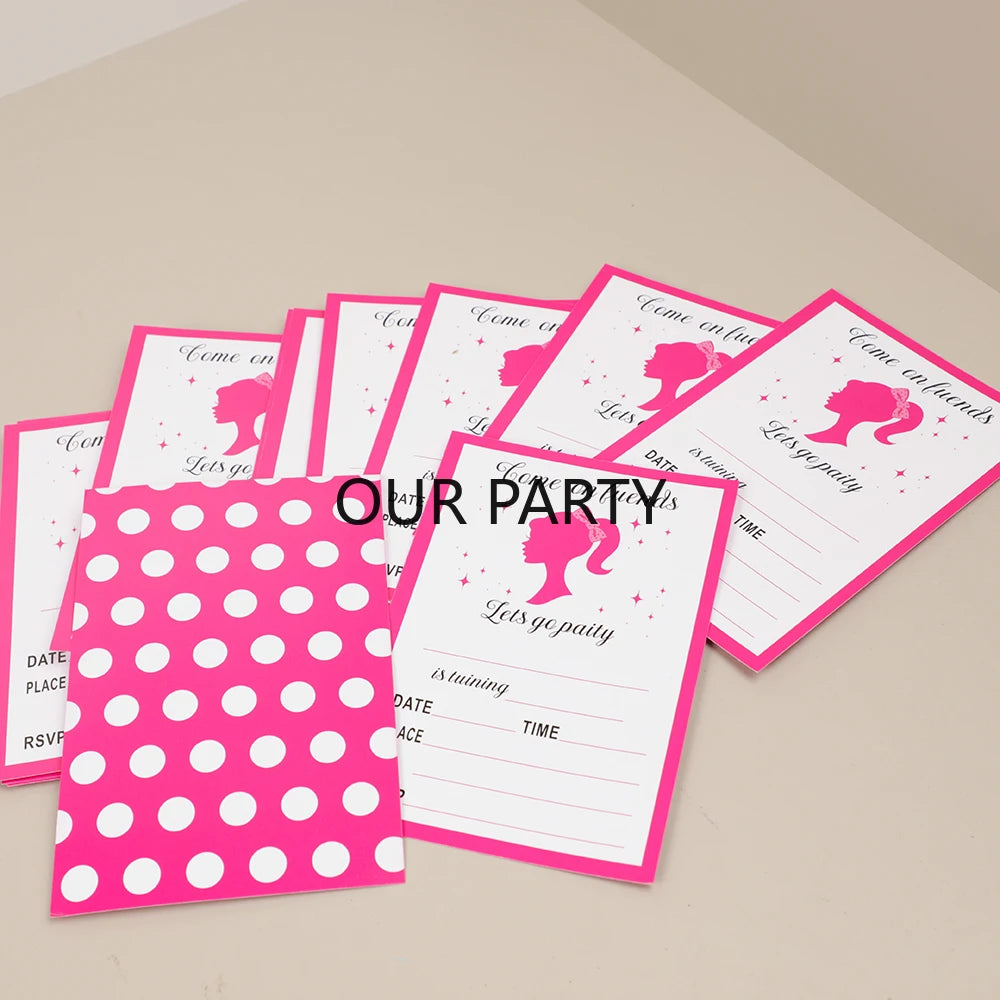 20Pcs Let's Go Party Theme Invitation Cards Dot Princess Girl Greeting Card for Birthday Baby Shower Wedding Party Decoration - Big Tim's Magic Emporium