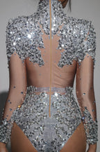Sparkly Rhinestone & Sequin Stretchy Leotard Stage Performance Costume