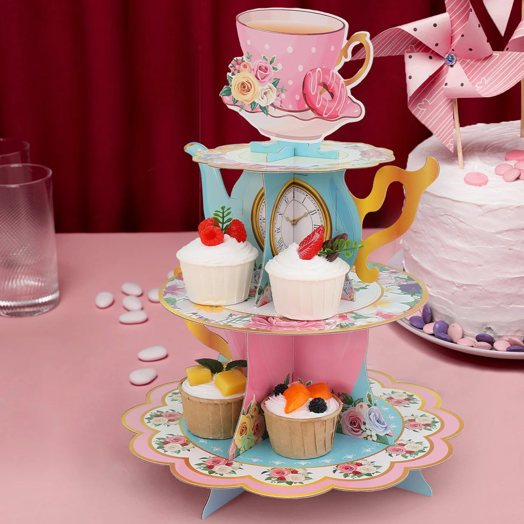 Pink Tea Party Cake Stand Birthday Party Decoration Kids Baby Shower Party Supplies Wedding Table Decor Afternoon Tea Party - Big Tim's Magic Emporium