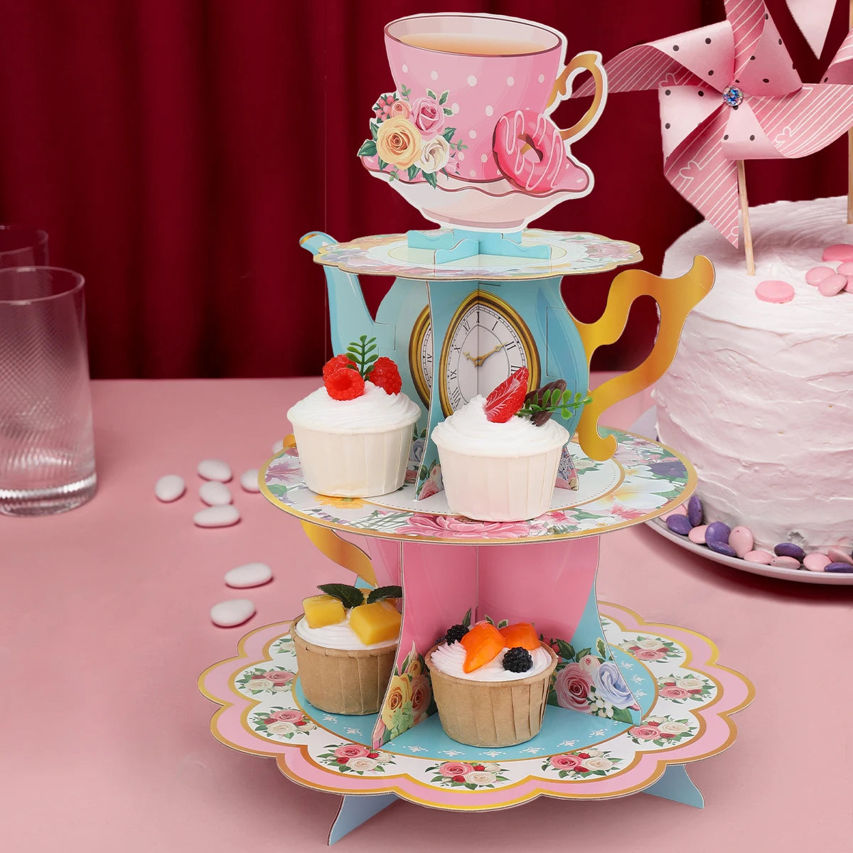 Pink Tea Party Cake Stand Birthday Party Decoration Kids Baby Shower Party Supplies Wedding Table Decor Afternoon Tea Party - Big Tim's Magic Emporium